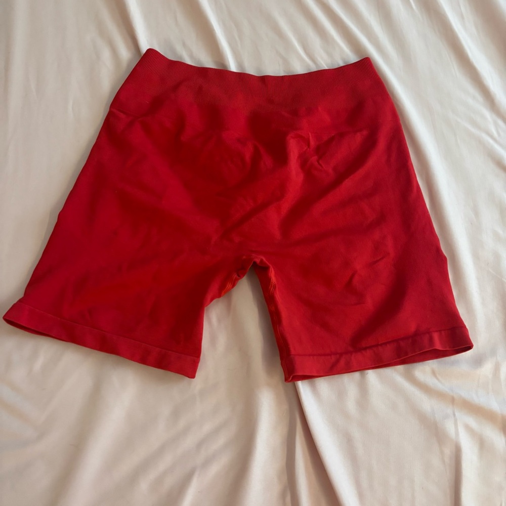 Vibrant Red Elastic Waist Bike Shorts